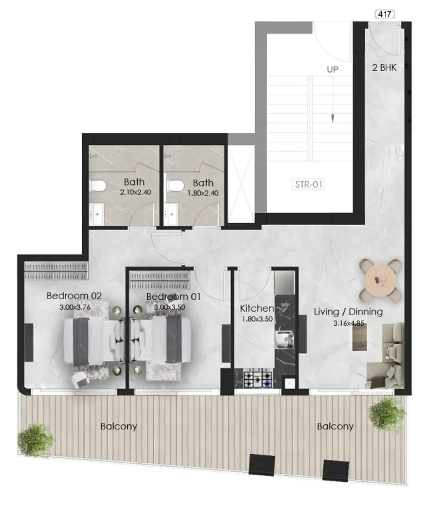 Aristo 2 bed floor plan, 1,079 sqft