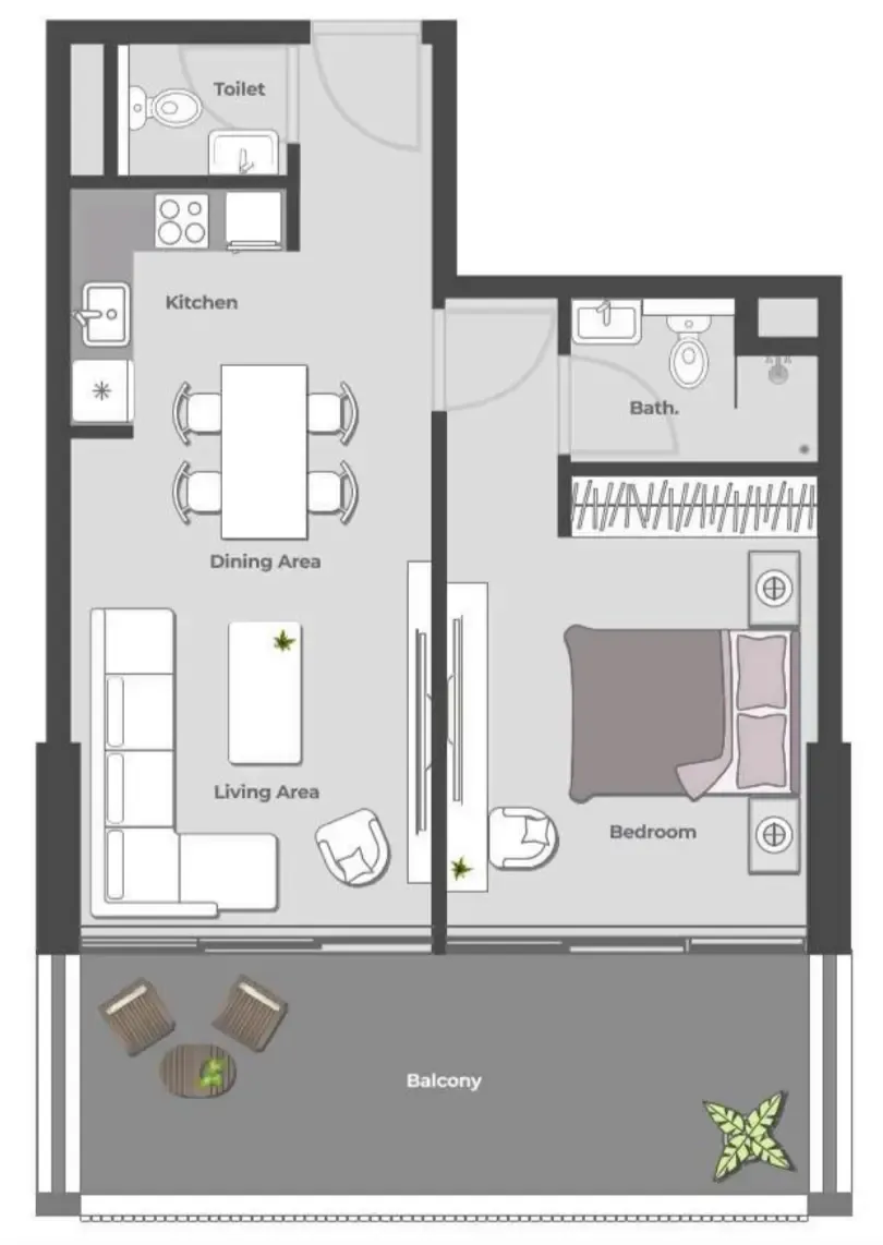 Arib Collection 1 bed floor plan, 822 sqft