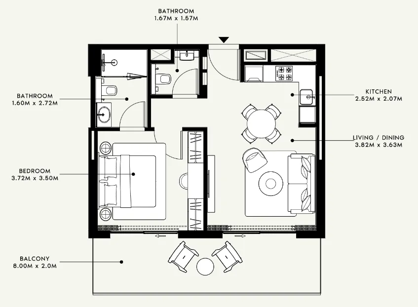 Azizi Venice 1 bed floor plan, 722 sqft