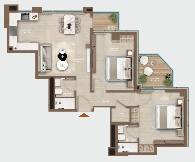 Celeste by HRE 2 bed floor plan, 930 sqft