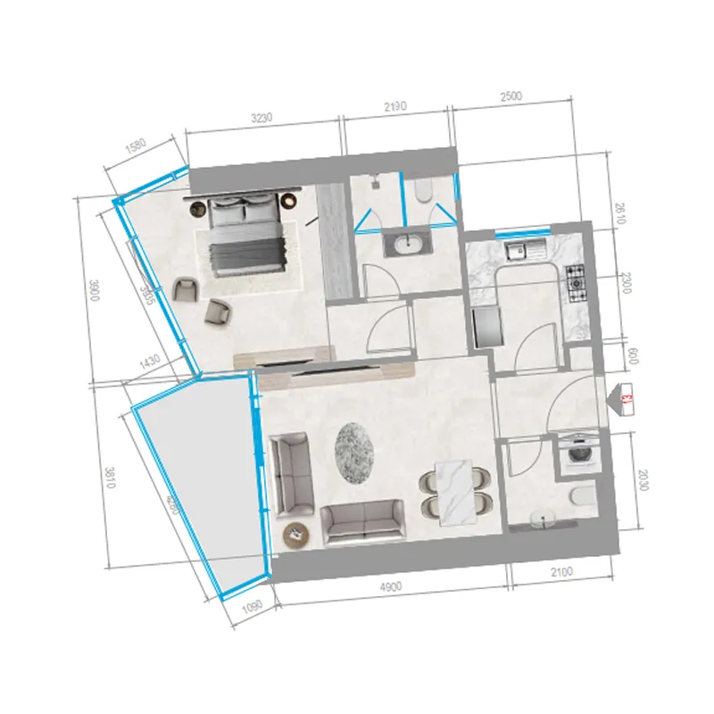 Orchid Towers Phase 1 1 bed floor plan, 752 sqft