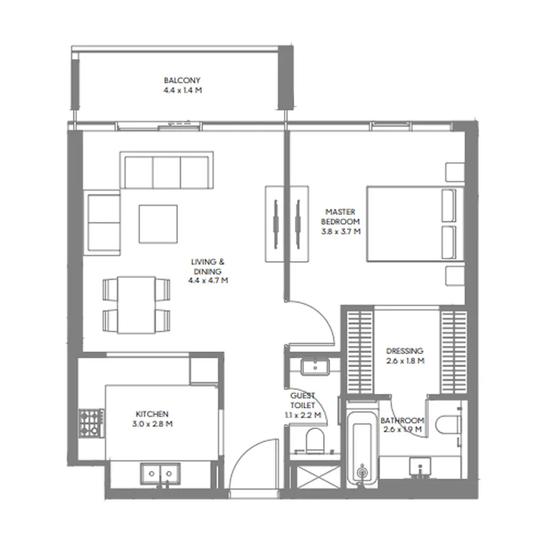 The Gate 6 1 bed floor plan, 792 sqft