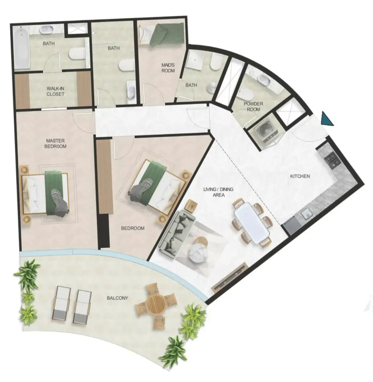 Oystra 2 bed floor plan, 1,523 sqft