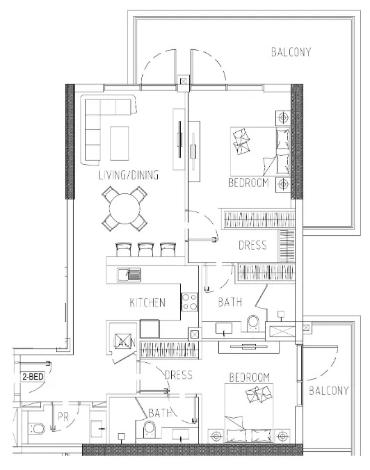 Damac Riverside Views 2 bed floor plan, 1,377 sqft