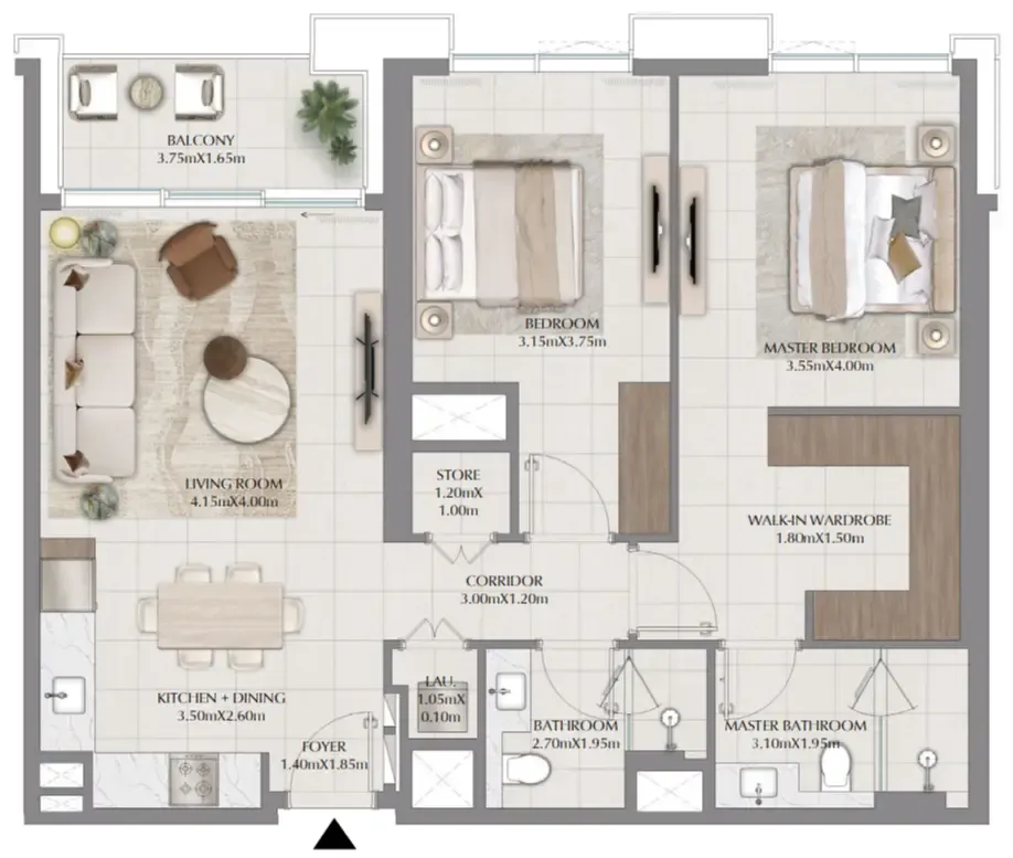 Terra Woods 2 bed floor plan, 1,113 sqft