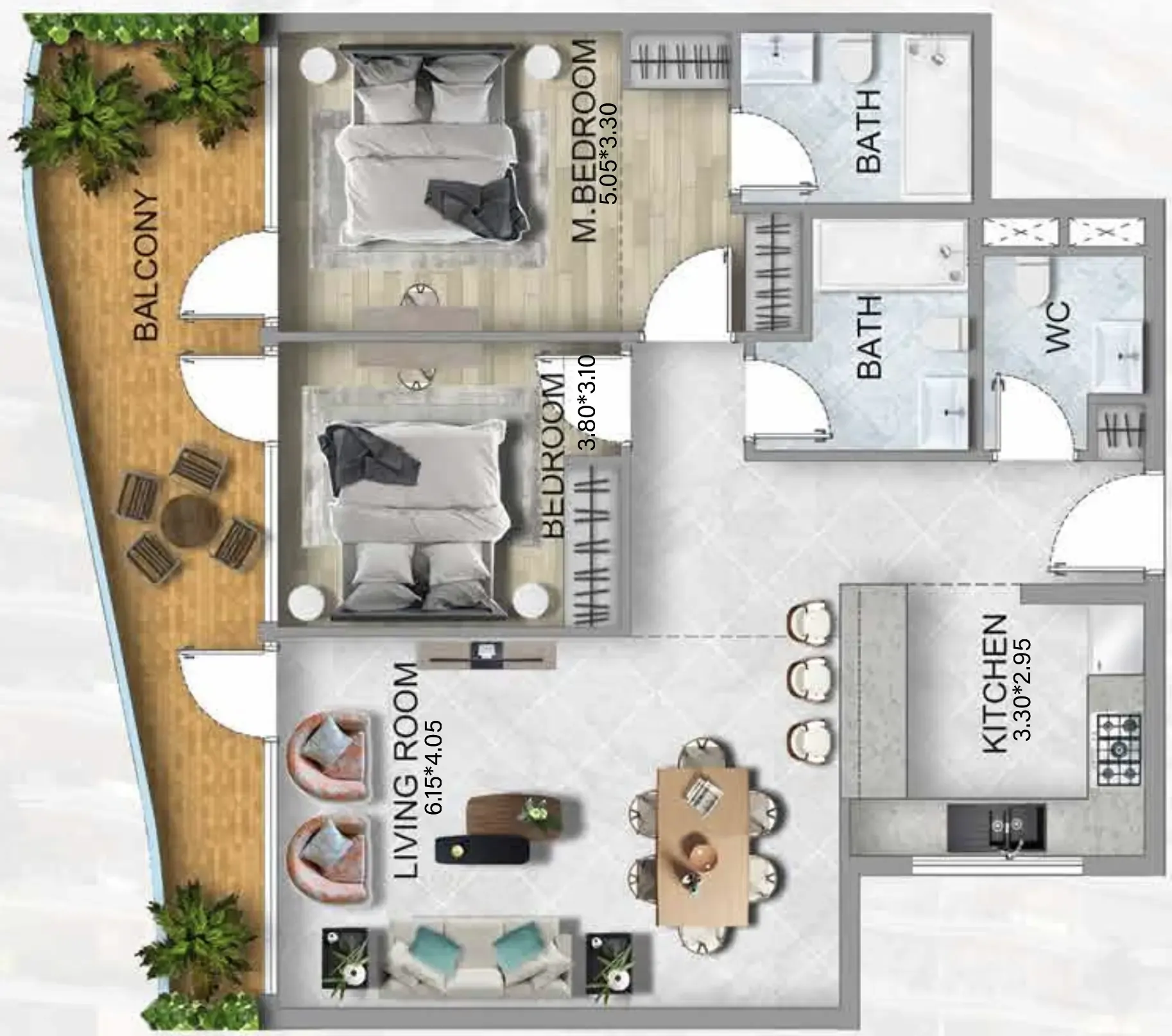 311 Boulevard 2 bed floor plan, 1,156 sqft