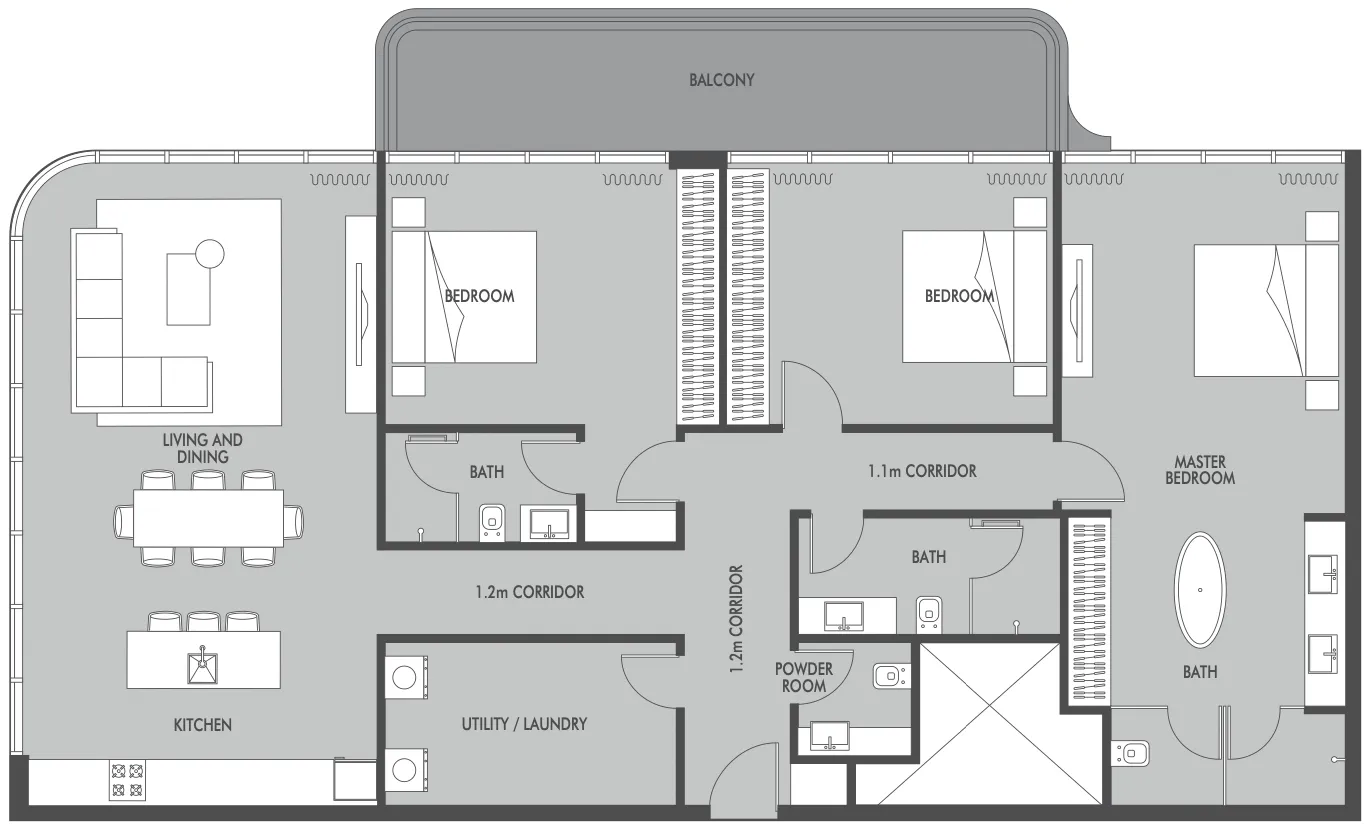 Seaside by Prestige One 3 bed floor plan, 1,975 sqft