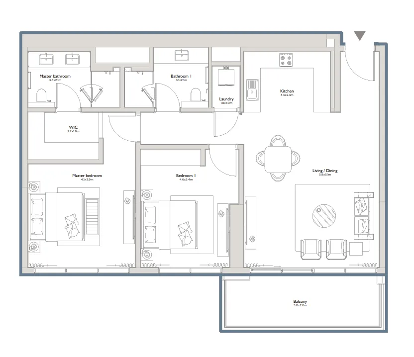 Serenia District East Residences 2 bed floor plan, 1,362 sqft