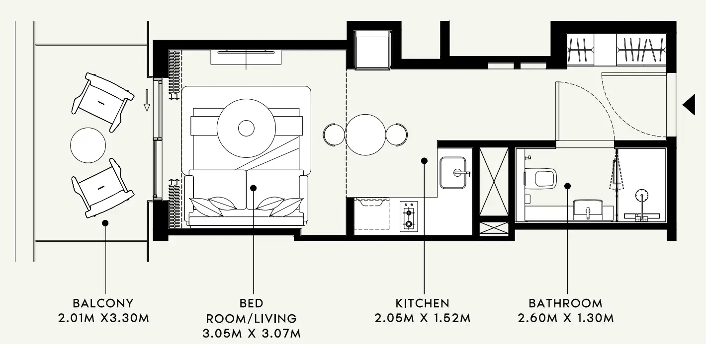 Azizi Venice Studio floor plan, 383 sqft