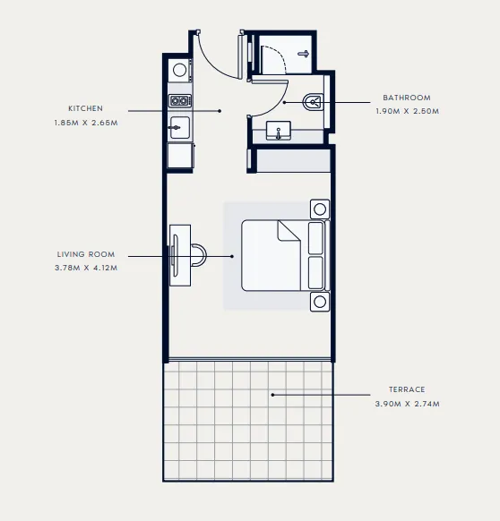 Riviera 65 Studio floor plan, 439 sqft