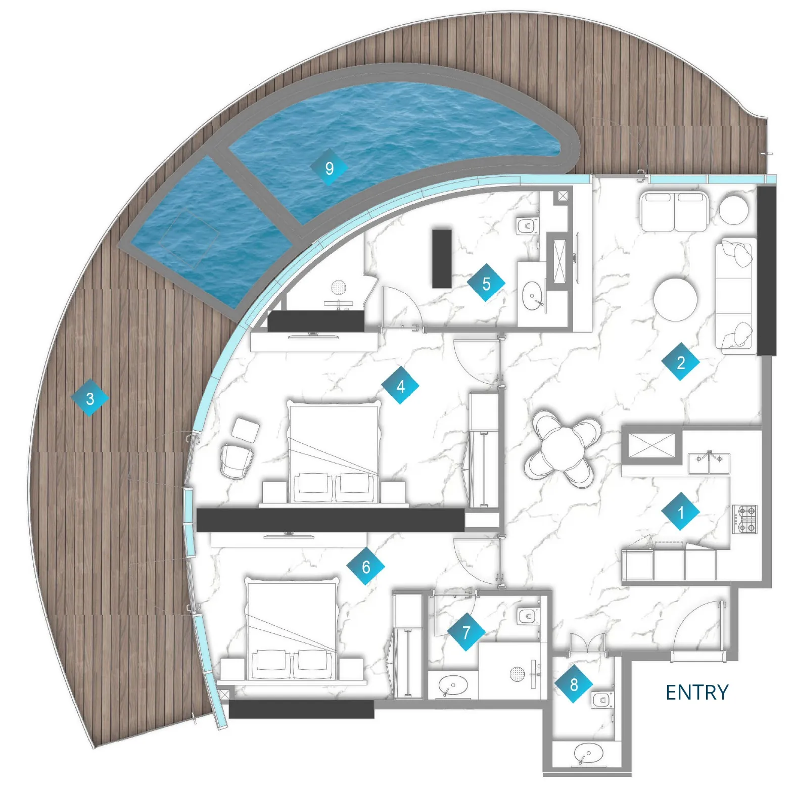 Aqua Arc 2 bed floor plan, 2,037 sqft