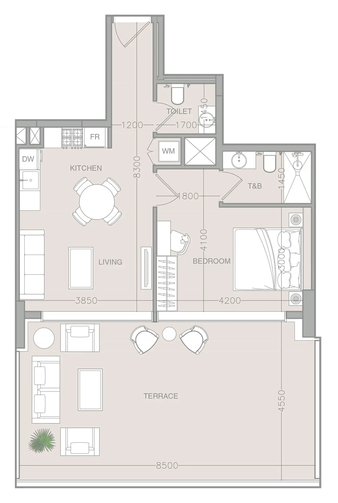 ELAR1S Axis 1 bed floor plan, 995 sqft