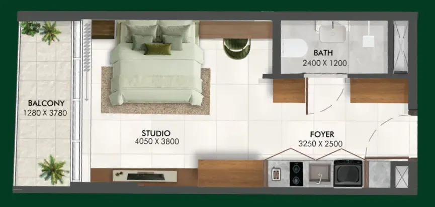 Enchante Studio floor plan, 375 – 501 sqft