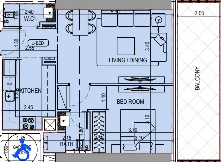 Binghatti Sky Terraces 1 bed floor plan, 757 sqft