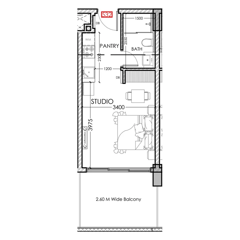 Al Haseen Residences 5 Studio floor plan, 383 sqft