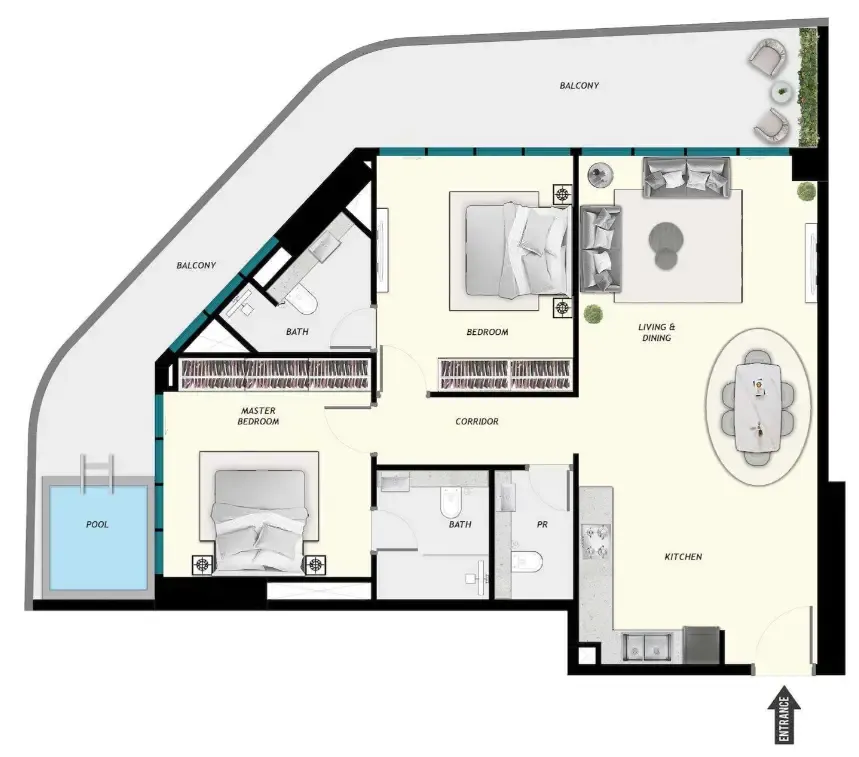 Samana Ibiza 2 bed floor plan, 1,403 sqft