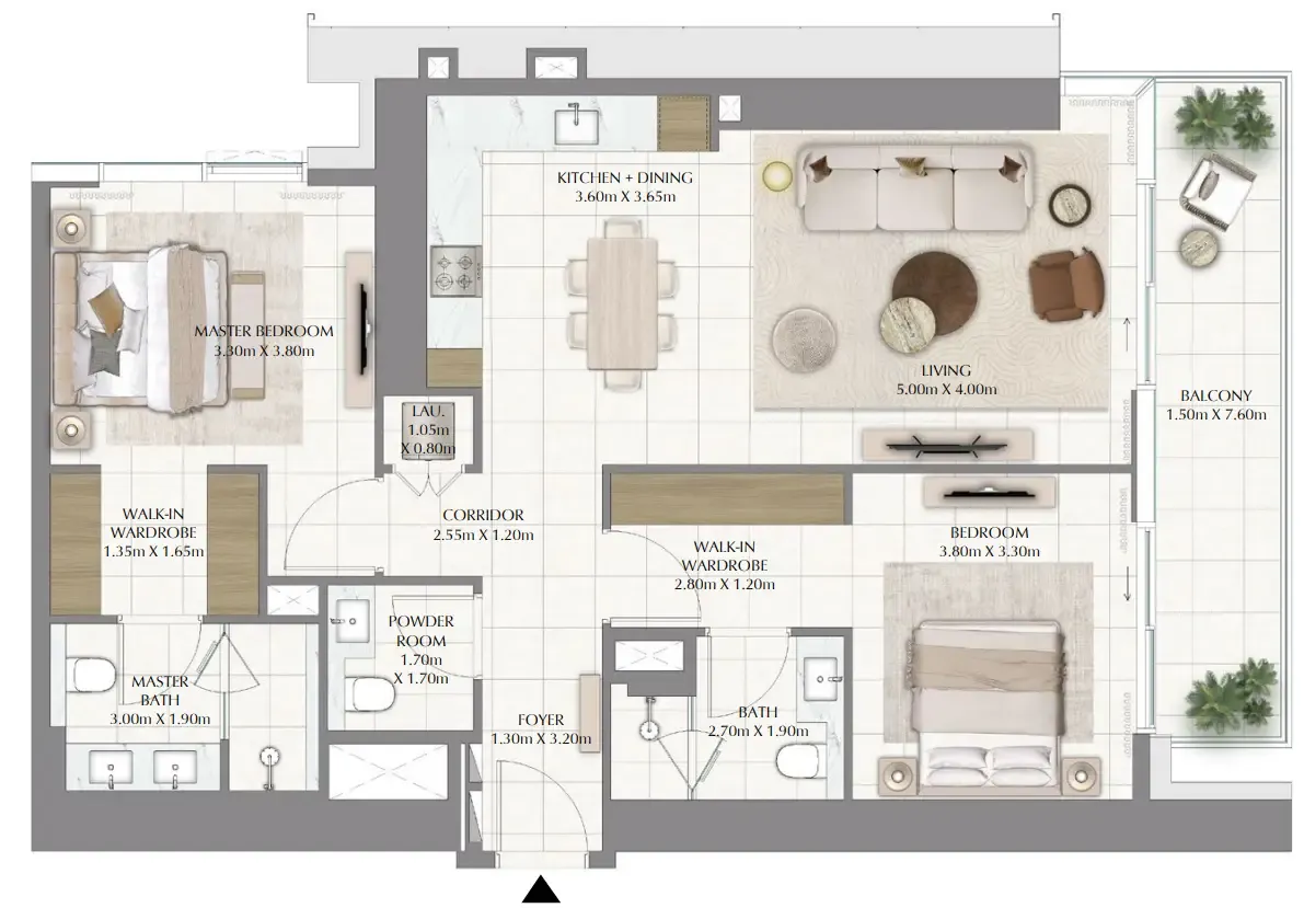 Valia 2 bed floor plan, 1,257 sqft