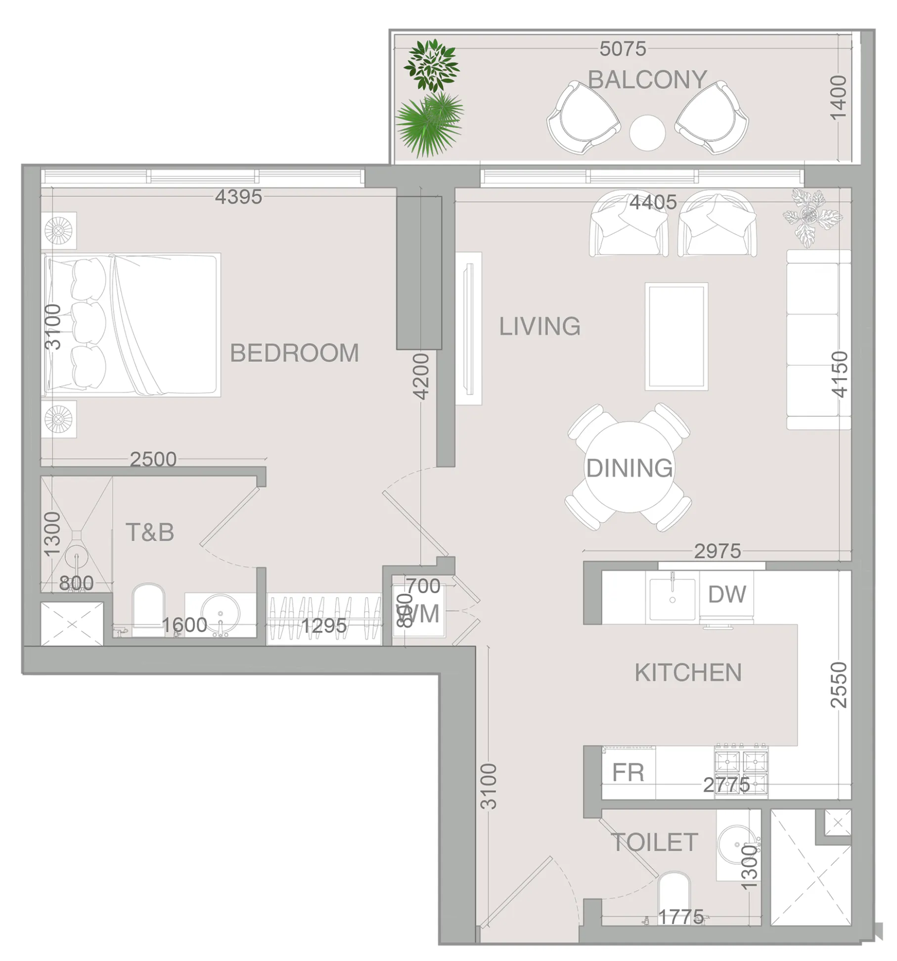 VERDAN1A 4 1 bed floor plan, 756 sqft