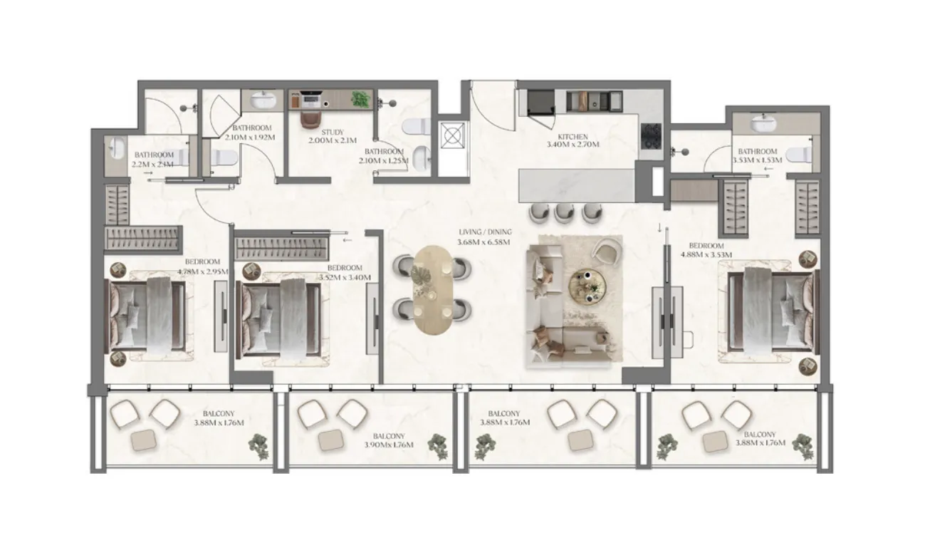 The Collection at Taiyo 3 bed floor plan, 1,613 sqft