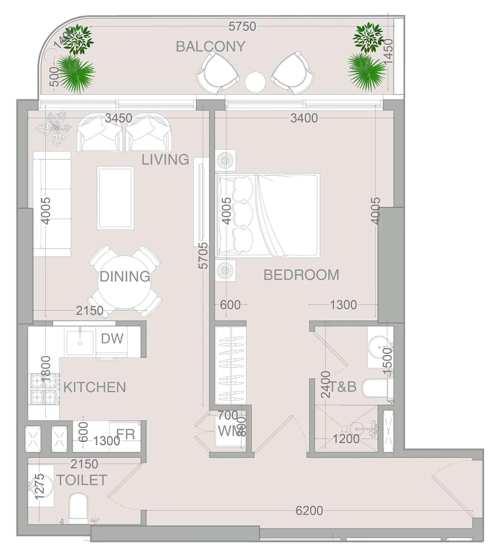 VERDAN1A 4 1 bed floor plan, 769 sqft