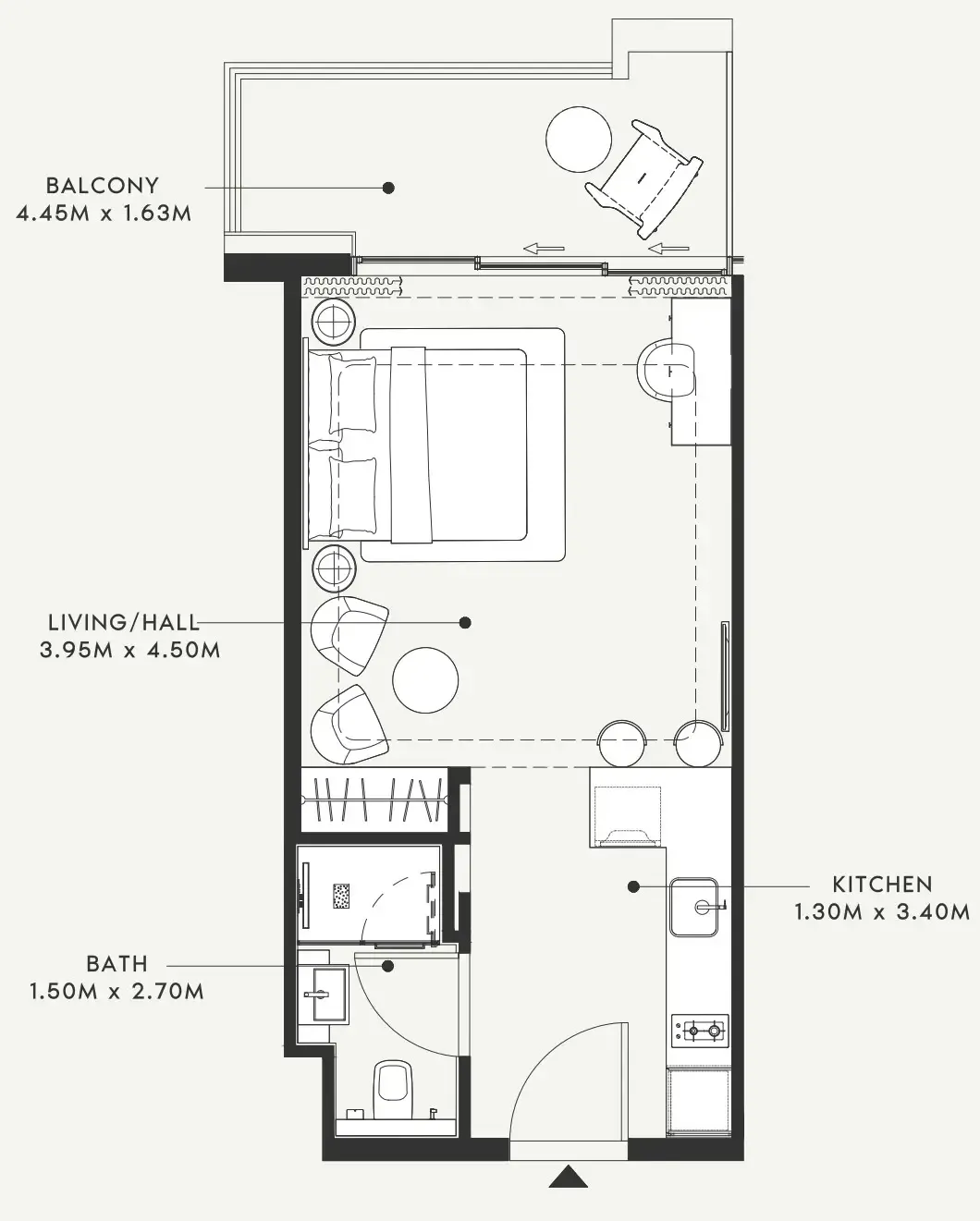 Riviera 55 Studio floor plan, 638 sqft