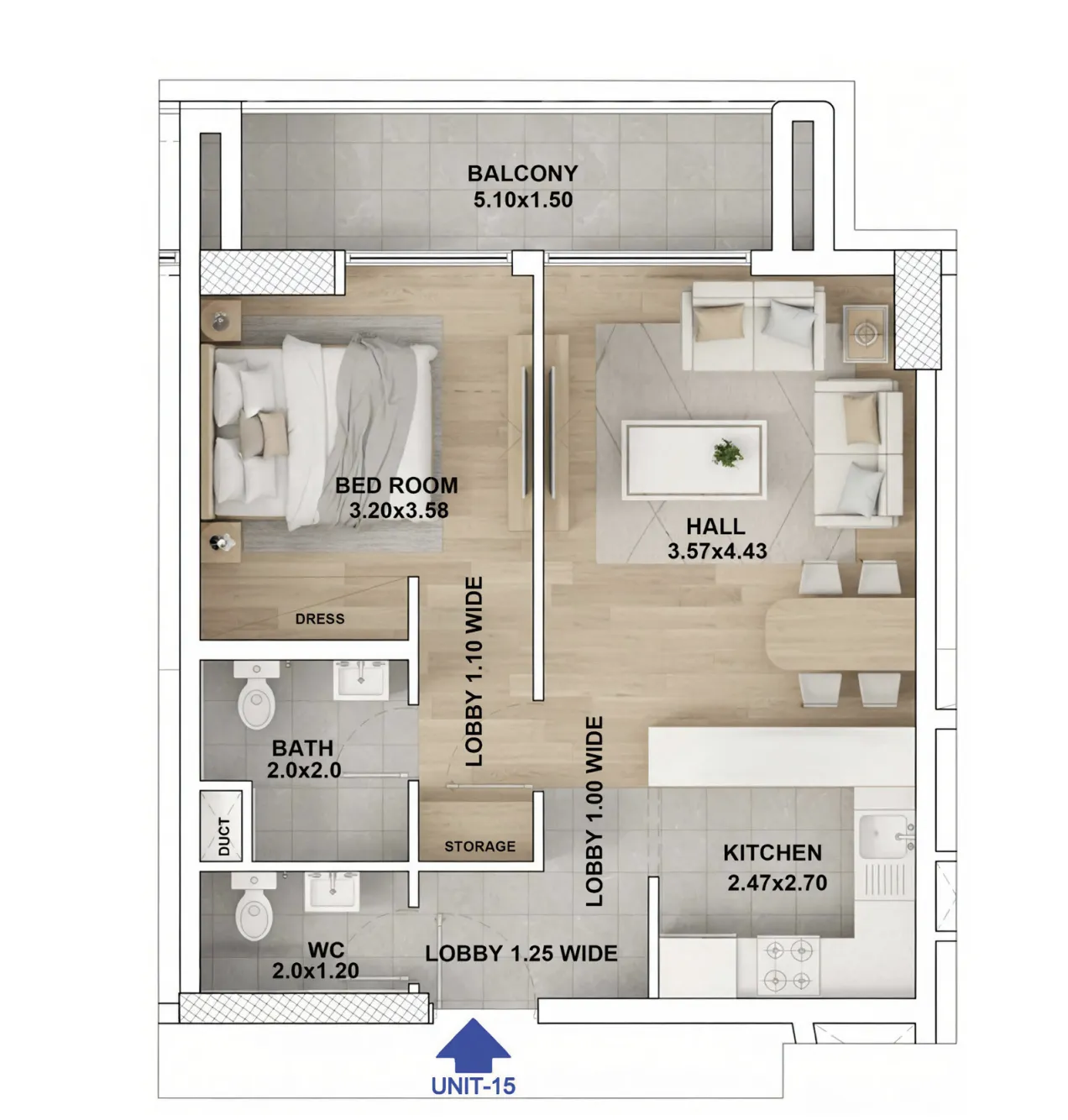RR Grand 1 bed floor plan, 669 – 670 sqft