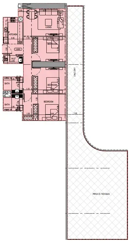 Binghatti Sky Terraces 3 bed floor plan, 2,521 sqft