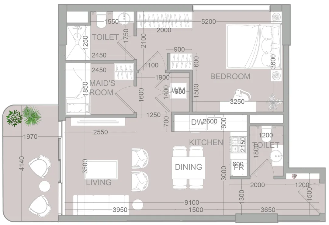 TETR1S Tower 1 bed floor plan, 757 sqft