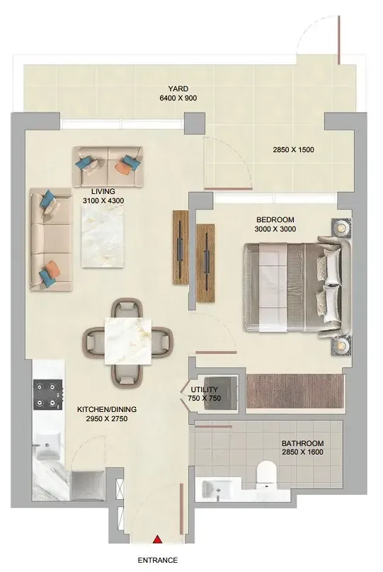 The Woods Abode at Sobha Sanctuary 1 bed floor plan, 626 sqft
