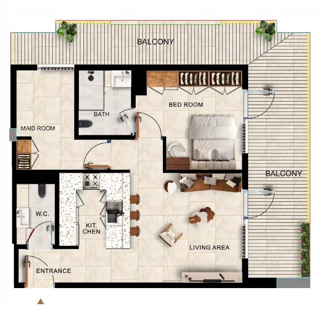 Kingdom Gate 1 bed floor plan, 1,099 sqft