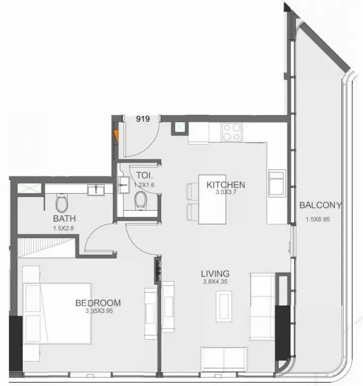 Floarea Oasis 1 bed floor plan, 762 sqft