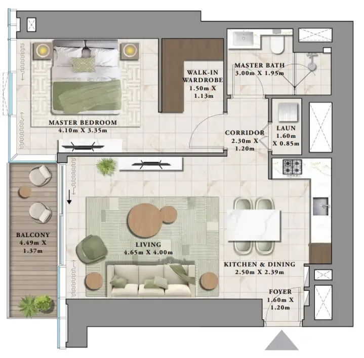 Avarra by Palace 1 bed floor plan, 825 – 828 sqft