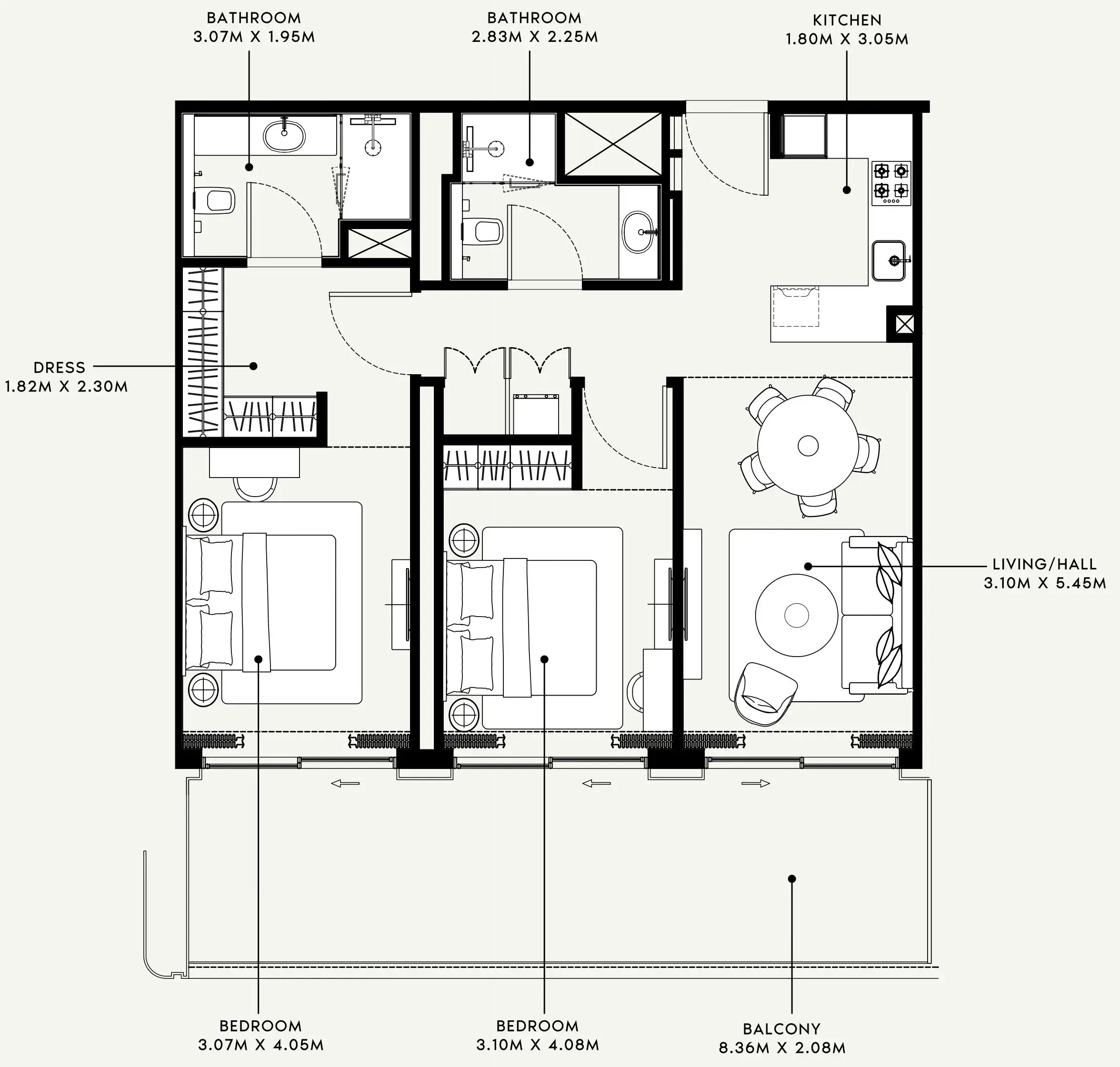 Azizi Venice 2 bed floor plan, 1,215 sqft