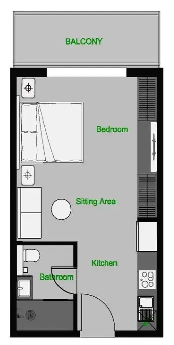 The Central Downtown Studio floor plan, 477 sqft