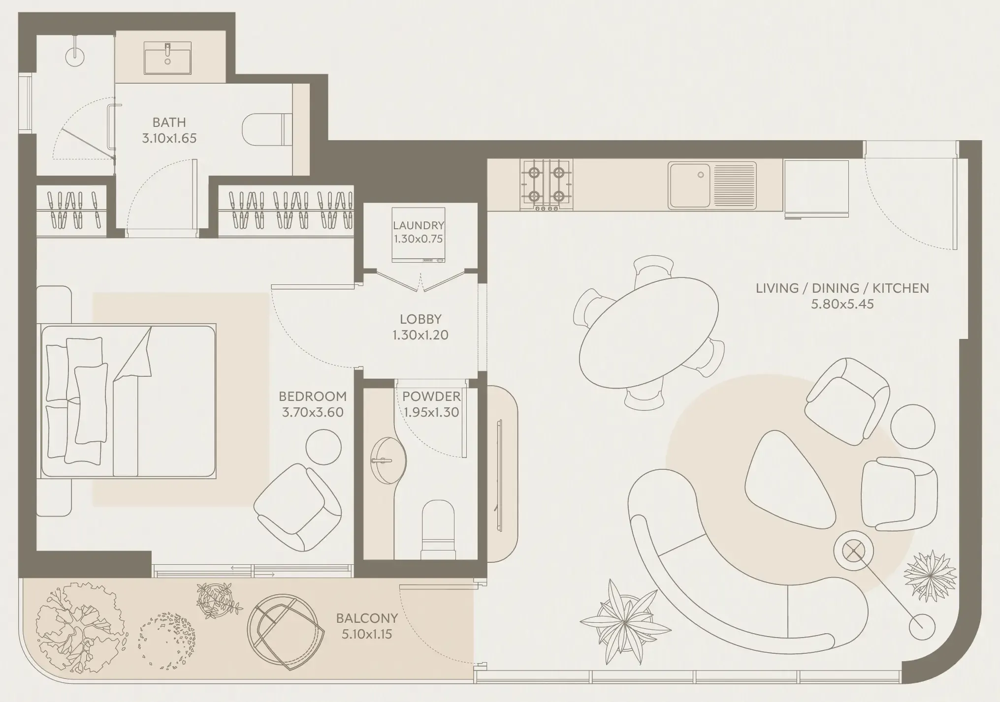 Symphony by Chaimaa 1 bed floor plan, 729 sqft