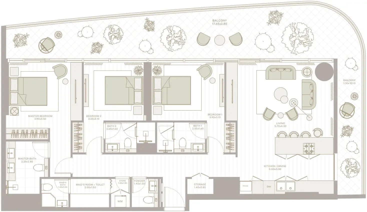 Park Five 3 bed floor plan, 2,045 sqft