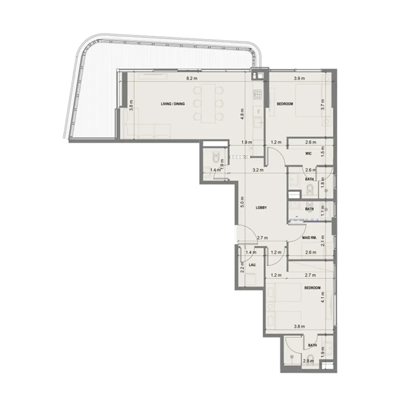 Blue Marina Residence 2 bed floor plan, 1,512 sqft