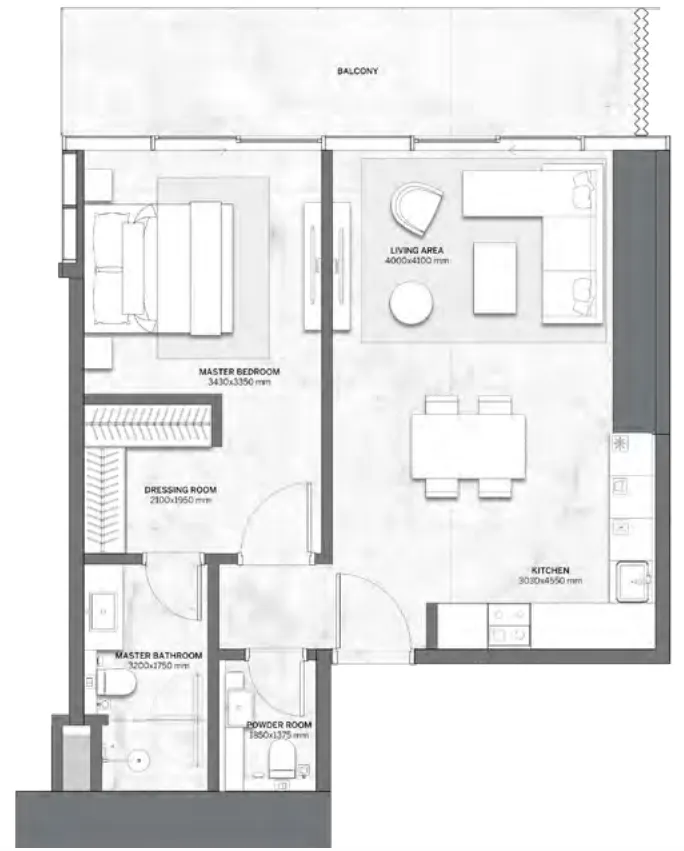 Trump International Hotel and Tower 1 bed floor plan, 883 sqft