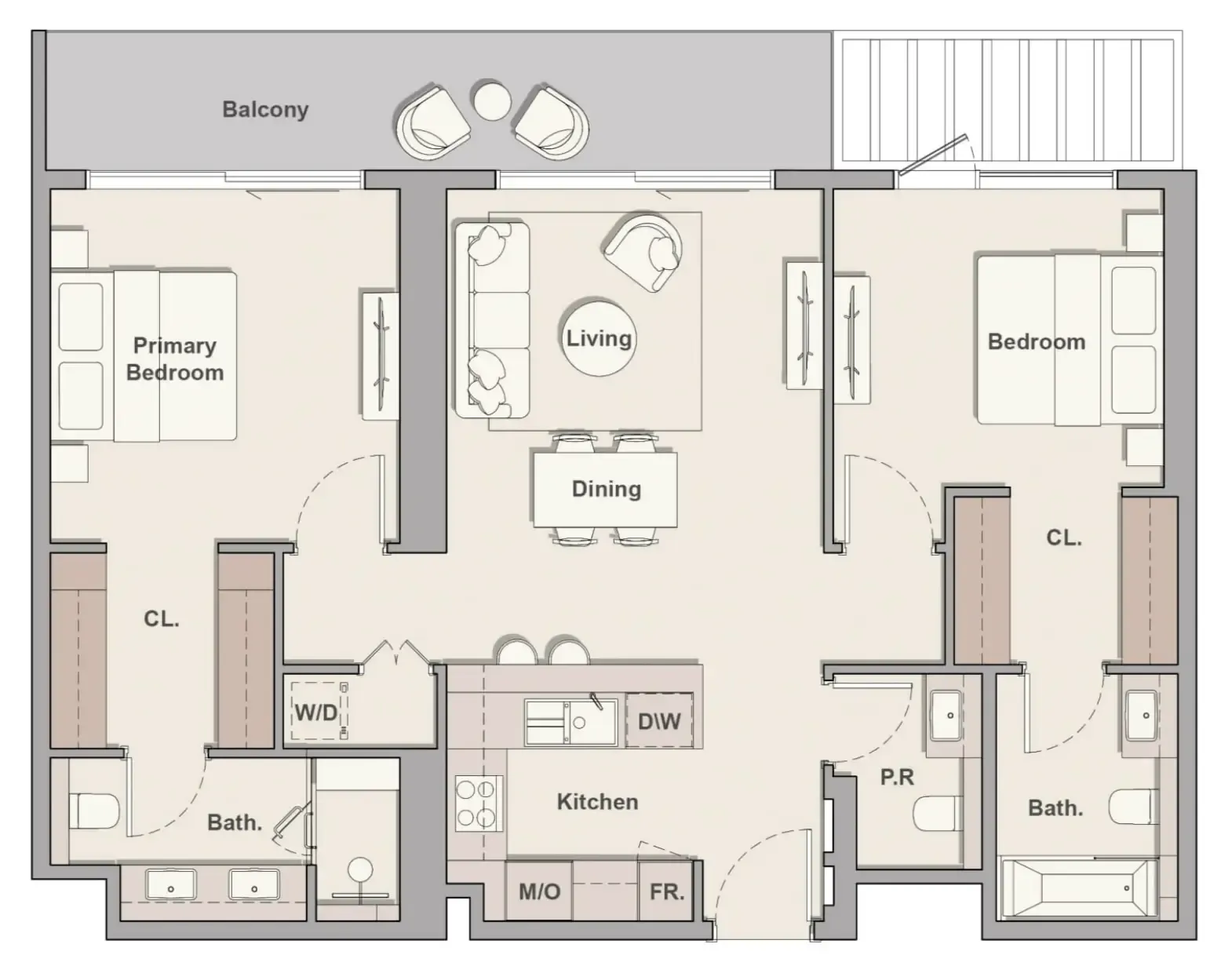 The Hillgate 2 bed floor plan, 1,197 sqft