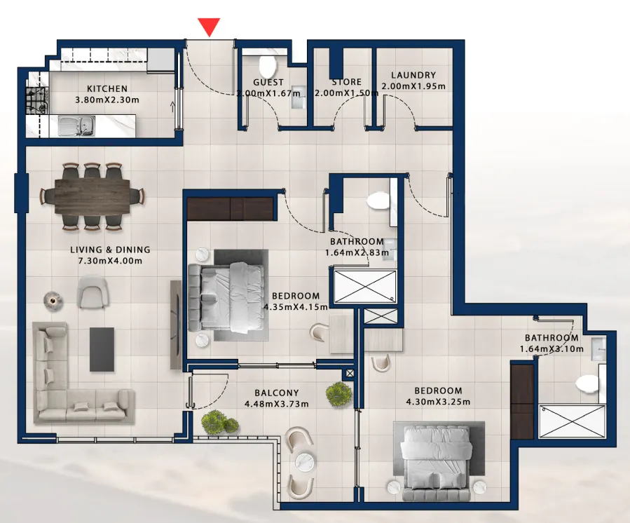 Asayel Avenue 2 bed floor plan, 1,432 sqft