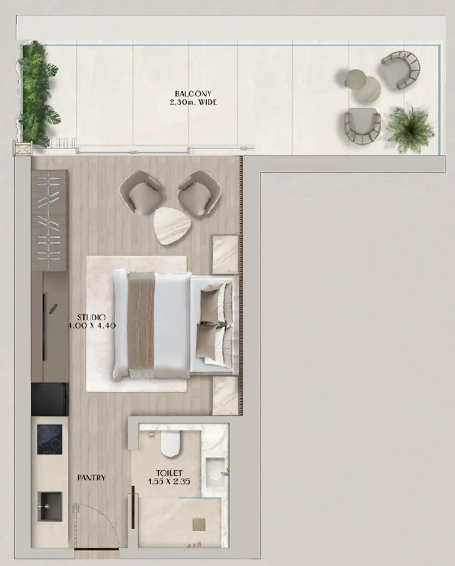 Soléva Beach Residences Studio floor plan, 491 sqft