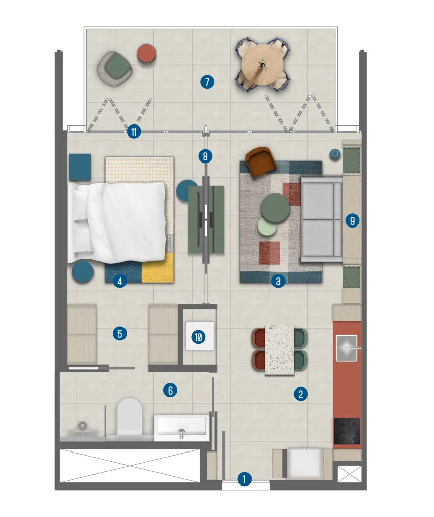 Rove Home Marasi Drive 1 bed floor plan, 642 sqft