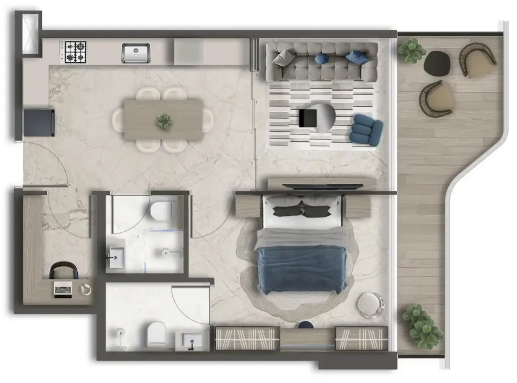 Treppan Vision 1 bed floor plan, 808 – 844 sqft
