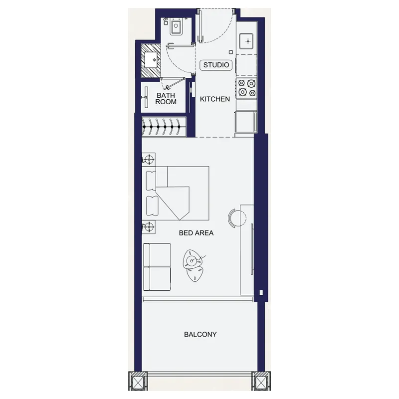 Binghatti Starfall Studio floor plan, 390 – 411 sqft