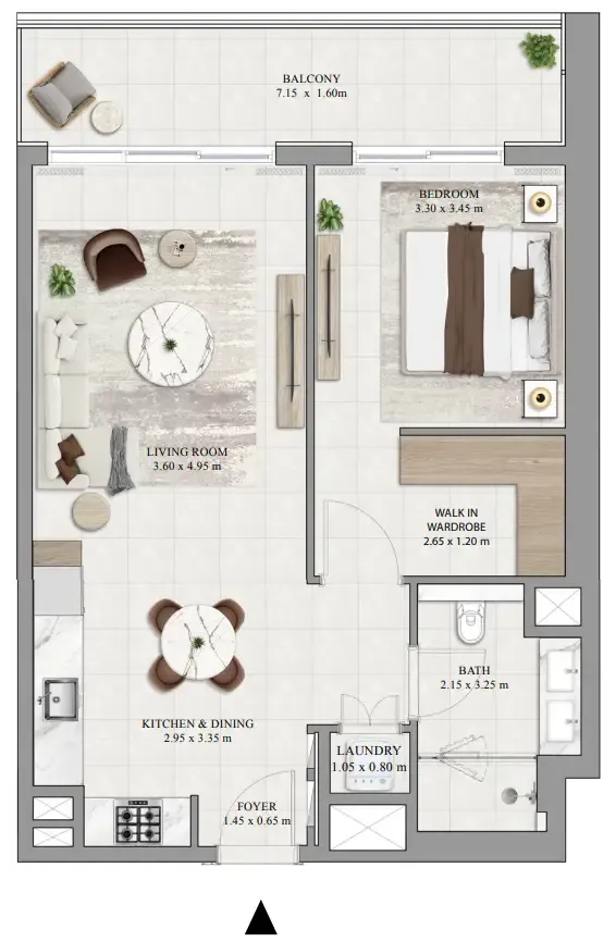 Greencrest 1 bed floor plan, 832 sqft