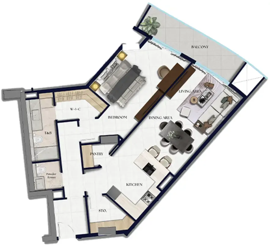 Xenia Residence 1 bed floor plan, 1,064 sqft