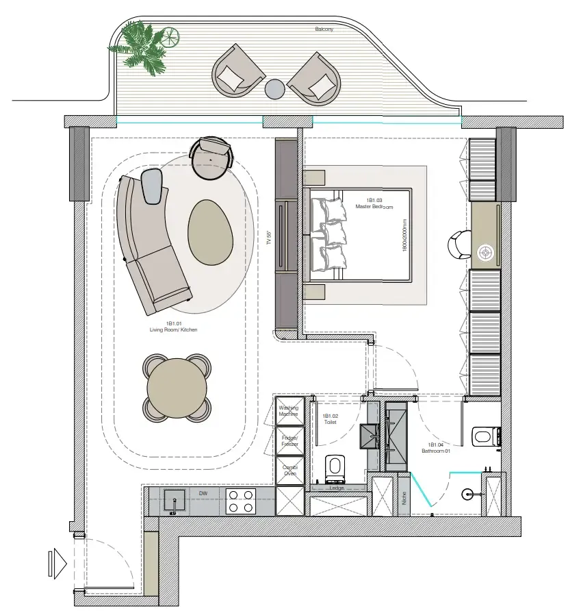 Helvetia Verde 1 bed floor plan, 854 sqft