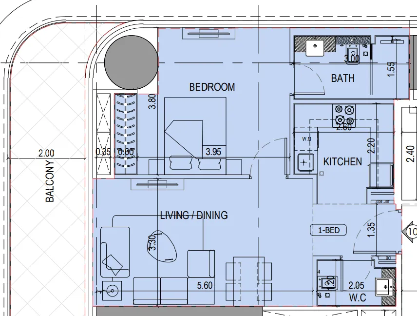 Binghatti Sky Terraces 1 bed floor plan, 816 sqft