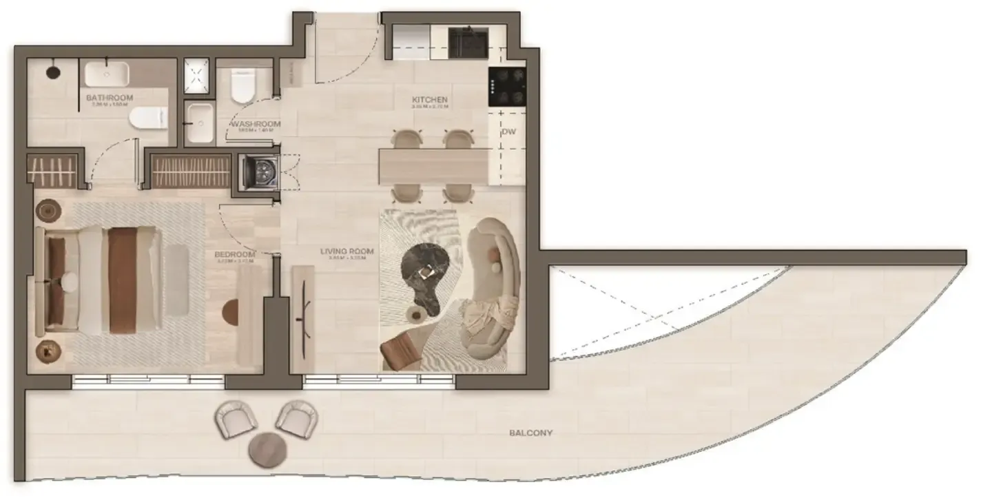 Stax 1 bed floor plan, 808 sqft