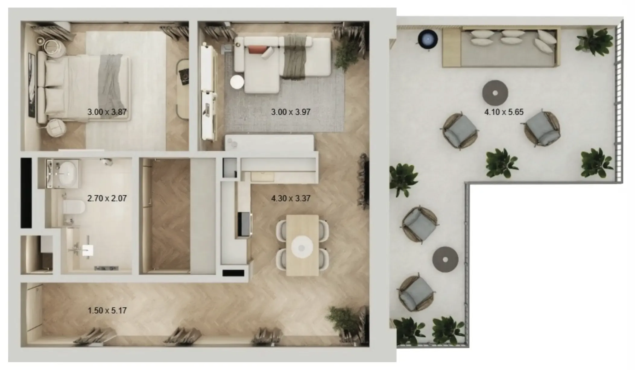 Arisha Terraces 1 bed floor plan, 987 sqft